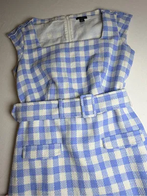 Ann Taylor Blue White Gingham Belted Sheath Dress Size 0 thumbnail 8