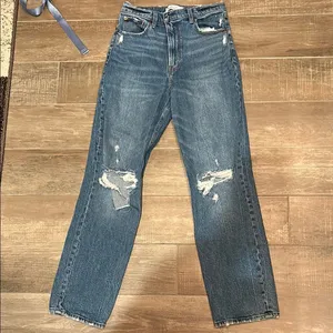Abercrombie women’s 90s straight ultra high rise dark wash jeans thumbnail 1