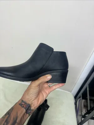 Time and Tru Black Faux Leather Ankle Booties with Low Block Heel thumbnail 4