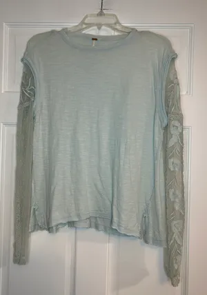 Free People Blue Lace Long Sleeve Top thumbnail 1