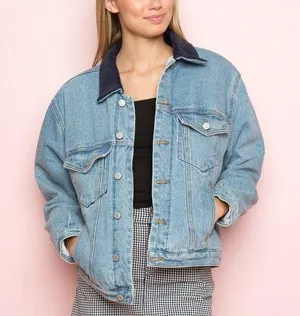 Brandy Melville Shaine Corduroy Collar Blue Denim Jacket SOLD OUT EVERYWHERE! thumbnail 1