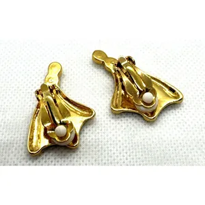 Vintage Rhinestone Gold and Silver Tone‎ Clip On Earrings 1960s Whimsical thumbnail 4