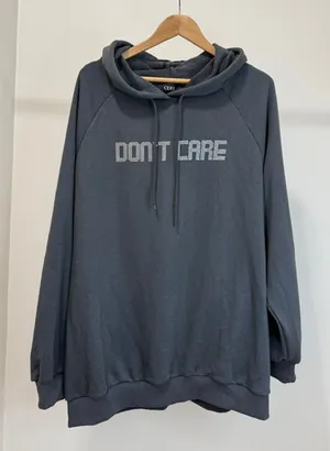 Cider “DON’T CARE” Rhinestone Hoodie – Dark Gray – Size XL (Oversized) thumbnail 1