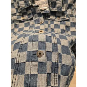 Forever 21 Checkered Board Print Cropped Trucker Denim Blue Y2K Jacket Medium thumbnail 4