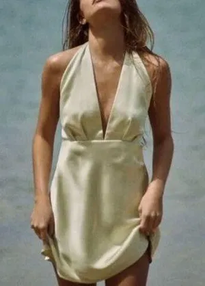 ZARA light mint green satin halter mini dress size large thumbnail 1