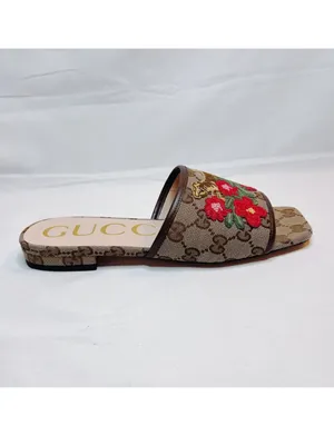 GUCCI Jolie GG logo supermen floral tiger embroidered leather slides sandals thumbnail 3