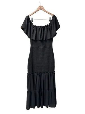 Baltic Born Amalfi Smocked Off Shoulder Long Maxi Mermaid Ruffle Dress Black XL thumbnail 4