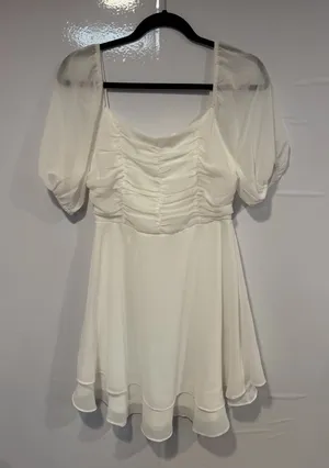 White Puff-Sleeve Altar’d State Mini Dress thumbnail 1