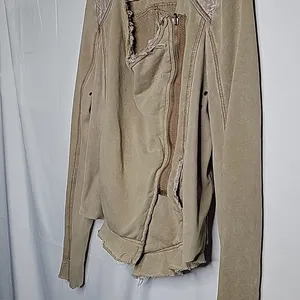 Free People raw hem diagonal zip up quilted back moto sweatshirt jacket sz Small thumbnail 3