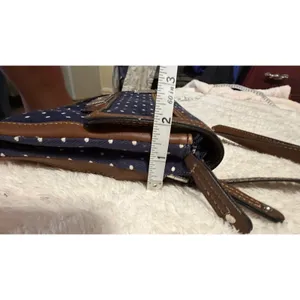 Chaps Navy Blue Polka Dot Crossbody Bag Brown Trim Canvas Small Messenger Purse thumbnail 15