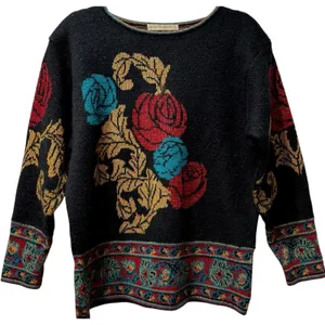 Anne Pinkerton Vintage Boho Floral Tapestry‎ Knit Sweater Art-to-Wear Treasure thumbnail 1