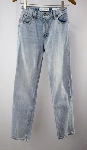 Denim Forum The Romy Mid Rise Classic Straight Leg Jeans Light Blue 23 x 30 Long thumbnail 1