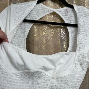 Free People White Strike A Pose Smocked Cropped Top Large NWOT thumbnail 3