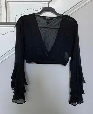 Forever 21 contemporary mesh crop top with bell sleeve thumbnail 2