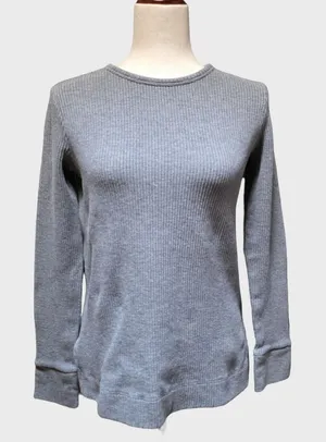 Theory Ailer St Grey Organic Cotton Waffle Knit Long Sleeve Shirt thumbnail 1