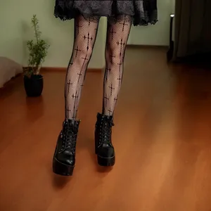 Cross Pattern Fishnet Tights, Hollow Out High Waist Mesh Pantyhose‎ One Size thumbnail 4