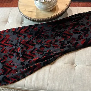 Silk Road 100% Silk Maroon Velvet Black Sheer Floral Double Layered Maxi Dress thumbnail 9