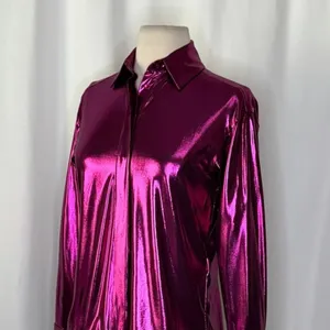 By ANTHROPOLOGIE Magenta Pink Shimmer Shine Lamé Buttondown‎ Top Blouse X-Small thumbnail 7