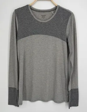 Toad&Co Swifty Long Sleeve Tunic Medium Gray Striped Thumbhole Hiking Gorpcore thumbnail 1