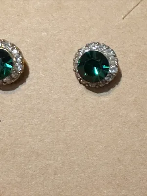 Emerald Green Crystal Halo Stud Earrings - Women Jewelry thumbnail 2