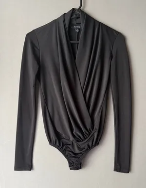 ANGL Office Siren MobWife Surplice Draped Bodysuit Small Black Goth‎ Minimalist thumbnail 1