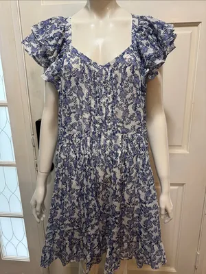 Isabel Marant Étoile Godrana Flutter-Sleeve Blue Floral Ruffle-Sleeve Dress S 44 thumbnail 3