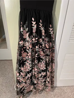 Morgan‎ & Co Women's Juniors Size 3 Evening Dress Black Pink Embroidered Floral thumbnail 11