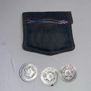 Vintage denim cherry basket coin purse • button pouch • with lucky coins thumbnail 3