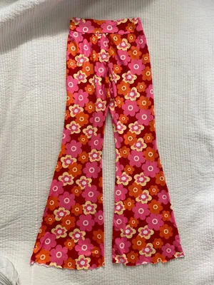 Orange and pink floral flare yoga pants thumbnail 6