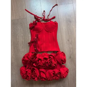 Ethan Design Halter Rose Floral Corset 2-Pieces‎ Dress in Red Small thumbnail 6