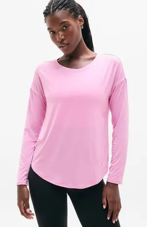 New Athleta M Move With Ease Long Sleeve Top Waterlily Pink Medium Regular thumbnail 1