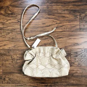 Anthropologie • Jory Clutch purse crossbody bag ruffle python snakeskin beige thumbnail 2