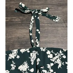 Abercrombie & Fitch Forest Green Floral Knot Front Tie Back Halter Crop Top XL‎ thumbnail 14