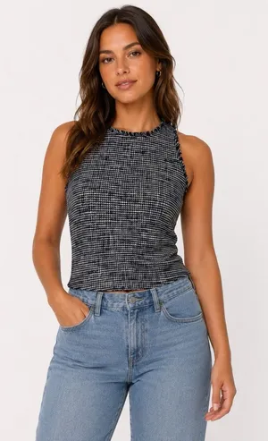 Zara XS Blue Tweed Sleeveless Top Cropped Career Officewear Y2K thumbnail 1