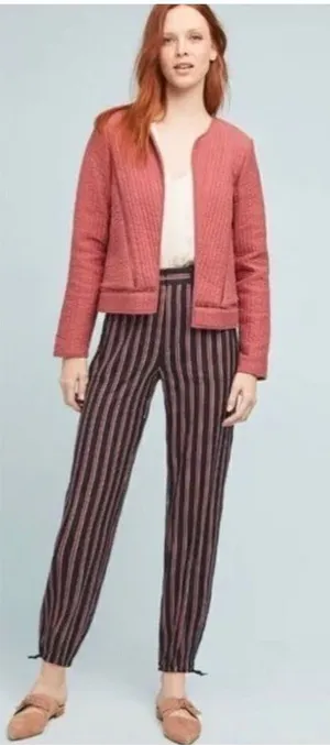 ANTHROPOLOGIE Striped Silky Tie Joggers in Black/Red‎ sz small thumbnail 1