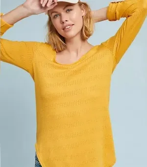 Anthropologie Akemi + Kin sylvie‎ pointelle yellow roll sleeve Size Medium thumbnail 1