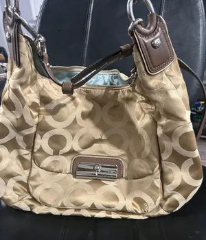 Coach Beige and Brown Signature Jacquard Shoulder Bag thumbnail 1