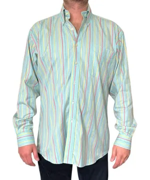 100% Cotton Button Down Shirt Mens Size Large Striped Collared Button Up Shirt Blue Size M thumbnail 1
