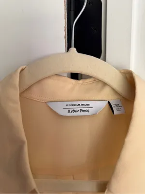 & other stories butter yellow shirt silk‎ long sleeve button up top thumbnail 2
