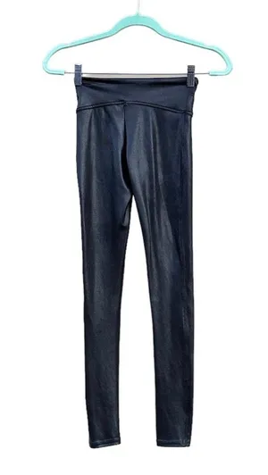 Spanx Faux Leather Crackle Black High Waisted Moto Leggings Contour XS thumbnail 3