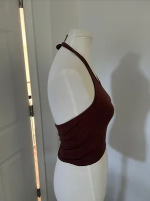 😍 Cutest Simple Brown Racerback Tied Halter Crop Tank thumbnail 4