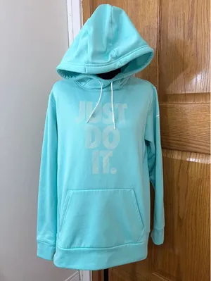 Nike Dri-FIT Hoodie M Aqua Blue Just Do It Pullover Kangaroo Pocket thumbnail 2