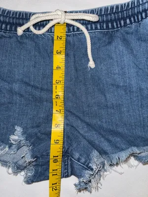 aerie Denim Frayed Drawstring Shorts • Blue • Size Medium EUC thumbnail 9