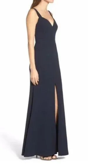 NWT Vera Wang front slit navy maxi gown dress formal Anthropologie thumbnail 4