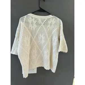 Yarnworks Vintage 90s Large Cream Cotton Open Knit Diamond Pointelle Sweater USA thumbnail 3