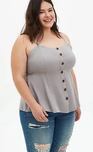 Torrid Plus Size 2X Grey Washed Twill Fit and Flare‎ Cami Tank Top thumbnail 1