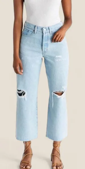 etica devon crop wide leg light wash jeans| sz 25 raw hem eco denim thumbnail 1