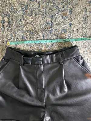 Zara Faux Leather Shorts Size XS Black Pleated Cuffed PU Tailored thumbnail 2
