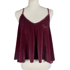 PINK Victoria's Secret Velvet Cami Womens M Burgundy Swing Spaghetti Strap Dog thumbnail 14