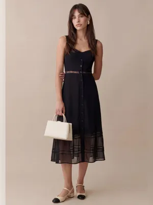NWT o.p.t Katelina Dress size 0 Black Few Moda lace midi button up thumbnail 5
